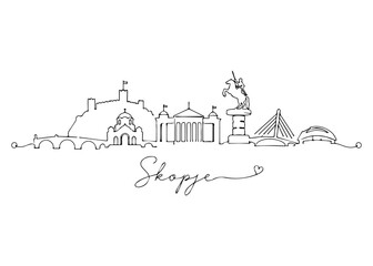 Fototapeta premium Skopje city skyline hand drawn Vector hand-drawn naive city skyline on a white background
