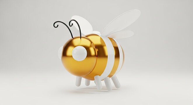 Stylized 3D golden and white mechanical bee character
