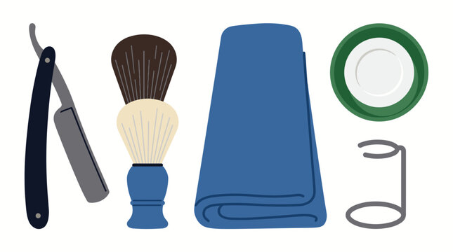 Flat vector illustration set of professional barber shop shaving tools