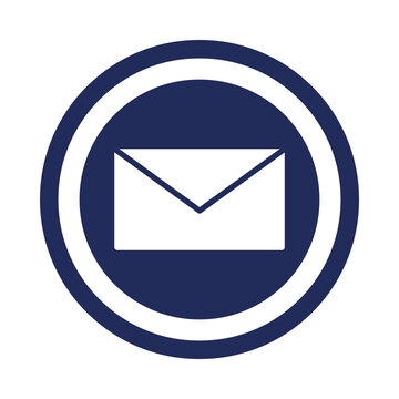 Navy blue email icon with white envelope circular design isolated on transparent background