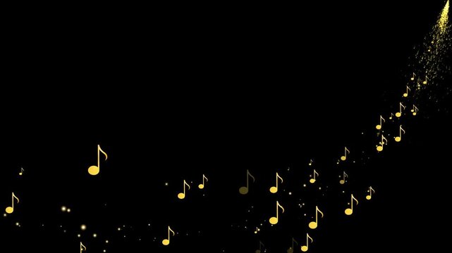 Abstract Musical Note Particle Animation Following a Path on Transparent Background. Melody and Sound Concept, Neon Music Notes Particle Wave Motion Graphic.