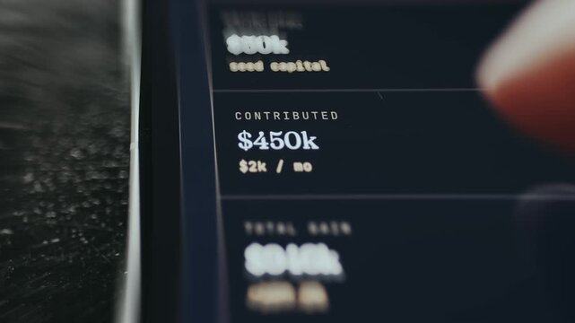 Business dashboard interface displaying the Contributed amount of 450K USD and the monthly breakdown