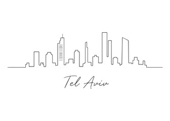 Fototapeta premium Tel Aviv city skyline hand drawn Vector hand-drawn naive city skyline on a white background