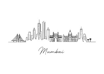 Obraz premium Mumbai city skyline hand drawn Vector hand-drawn naive city skyline on a white background
