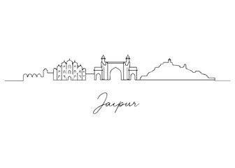 Fototapeta premium Jaipur city skyline hand drawn Vector hand-drawn naive city skyline on a white background