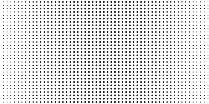 White screen LED digital dot pattern bg. Black circle pixels, spots, specks on panel texture. Vector seamless grid. Billboard overlay for display wall monitor design.