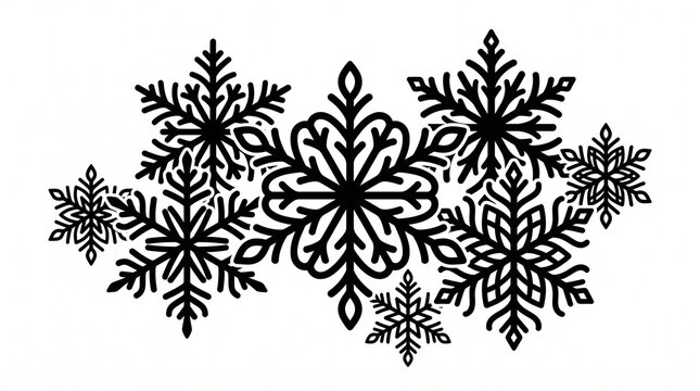 Black snowflakes, winter icons, snowflake designs, frosty patterns