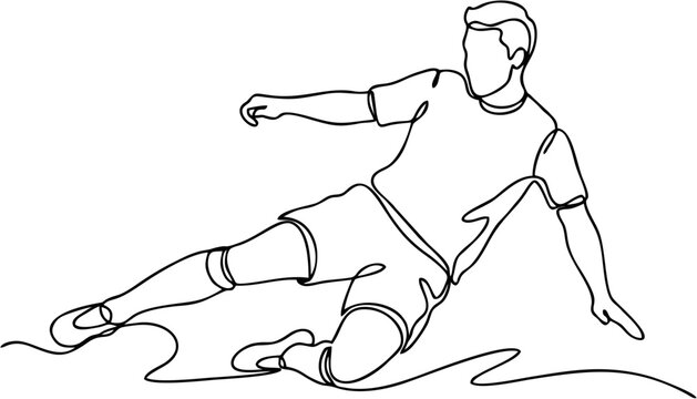 Continuous one line art of a soccer player performing a sliding tackle
