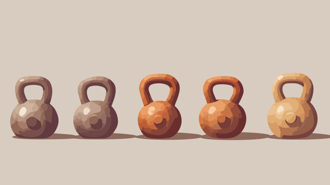 Digital illustration of five kettlebells with varying shades of brown, each casting a shadow
