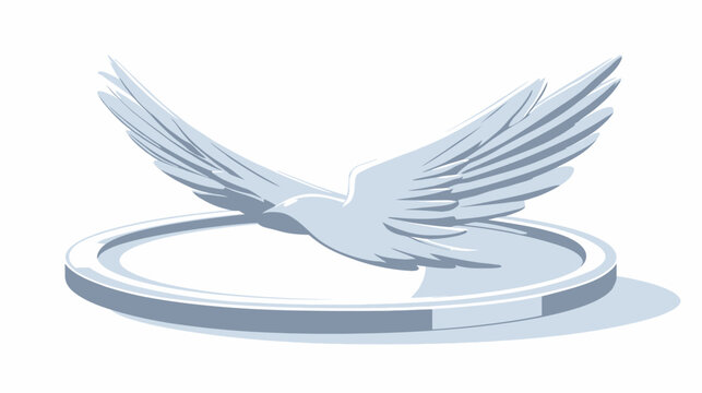 A stylized illustration depicting a dove with outstretched wings perched on a circular platform