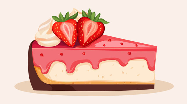 A single slice of dessert featuring a vibrant, red glaze, and topped with whipped cream and strawberries