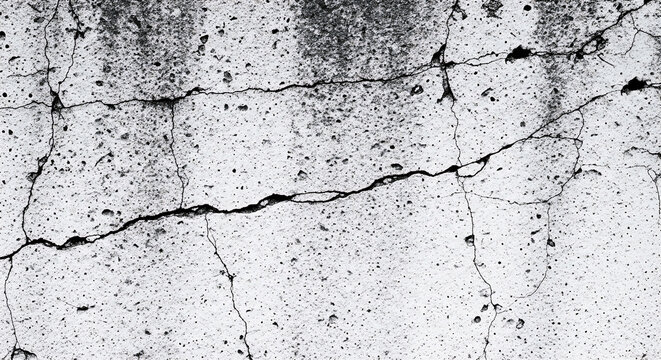Close-up view of a weathered and cracked concrete wall showing damage and texture.