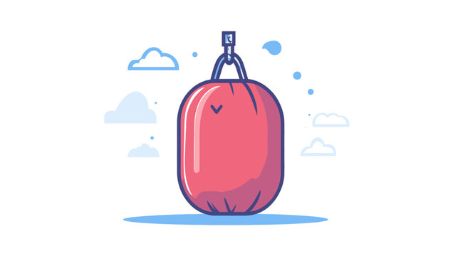 Illustration of a red, hanging punching bag, with a blue accent of clouds and background