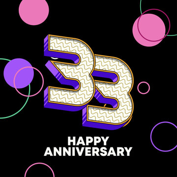 Modern 33th anniversary celebration banner featuring a bold 3D number ten with purple and pink accents.  Ideal design for anniversary, poster, flyern invitation. 