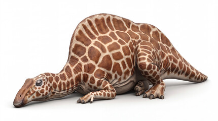 Obraz premium Ouranosaurus nigeriensis sleeping in a resting posture, showing natural behavior and accurate anatomy in a detailed scientific paleontological reconstruction isolated on white background