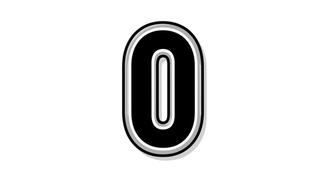 Stylish black number zero digit with retro comic book outline design.
