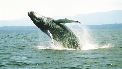 Extremely rare shot of a full Humpback Whale breach. Aerial view slow motion.  © pinan
