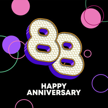 Modern 88th anniversary celebration banner featuring a bold 3D number ten with purple and pink accents.  Ideal design for anniversary, poster, flyern invitation. 