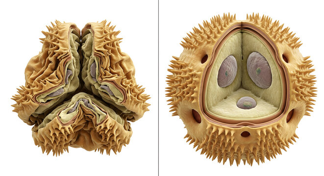 Hydrated vs Dehydrated Pollen Grain Comparison: Detailed Scientific 3D Microscopic Render