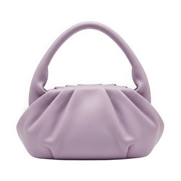Purple pleated handbag hanging on stand isolated on transparent background