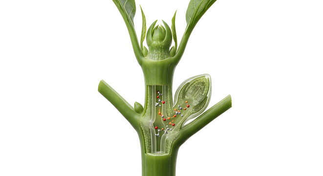 High-Detail 3D Scientific Render of Plant Axillary Bud Inhibition by Strigolactone Hormones