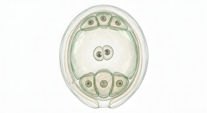 High-Resolution Scientific 3D Render of a Plant Embryo Sac with Egg Cell and Polar Nuclei Isolated on White