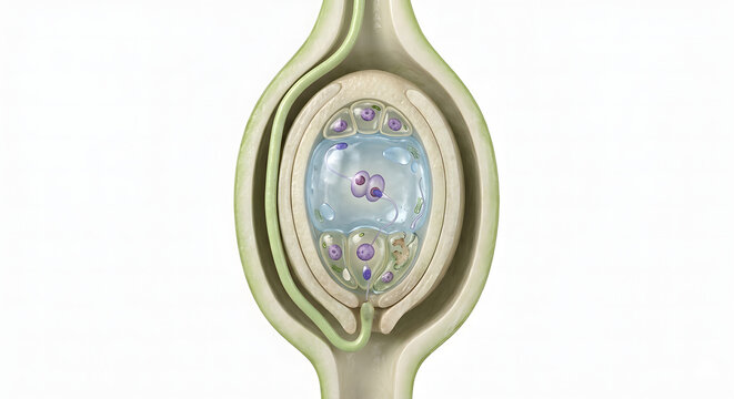 High-Detail Scientific 3D Render of Double Fertilization in Angiosperms