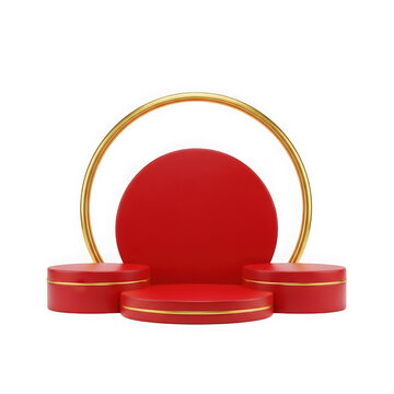 Red circular stop sign with golden border on dark background isolated on transparent background