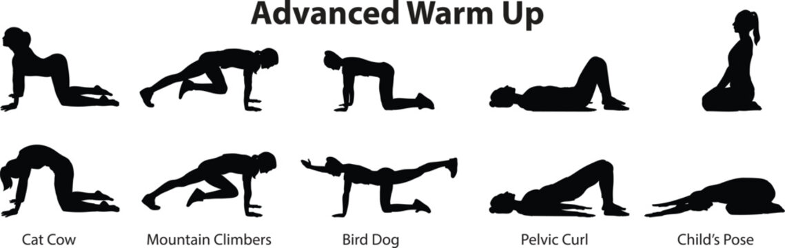 Advanced Warm Up, Pilates and Yoga Poses Silhouette Collection