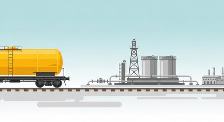 Obraz premium Yellow Tank Car on Railway Near Industrial Plant