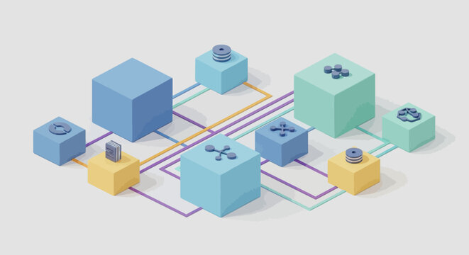 A network of interconnected colorful blocks.