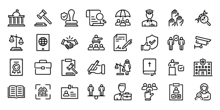 Court Line Icon Set, Law Justice Legal Vector Transparent Background