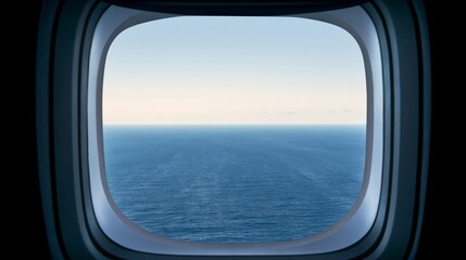 Naklejka premium View of the vast ocean horizon from an airplane window during daytime flight