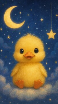 Adorable duckling under starry sky mobile wallpaper