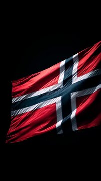 norwegian flag norway waving in the wind on black background