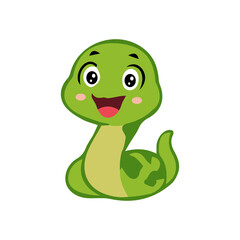Fototapeta premium A cute cartoon snake icon element with a simple design, charming expression, and clean vector style, perfect for stickers, decorations, and cheerful animal-themed designs.