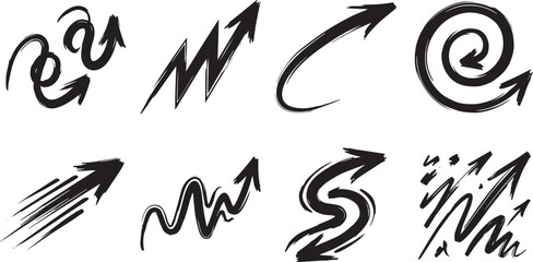 Obraz premium Hand Drawn Brush Stroke Arrow Vector Elements Set