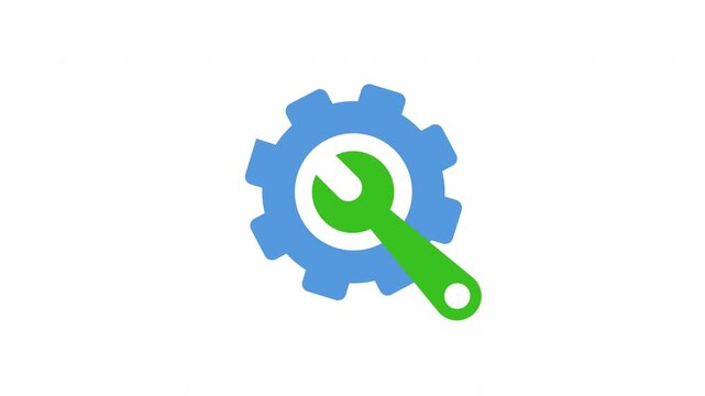 Technical Support Gear and Wrench Icon Animation on Minimal Background for Maintenance Concepts