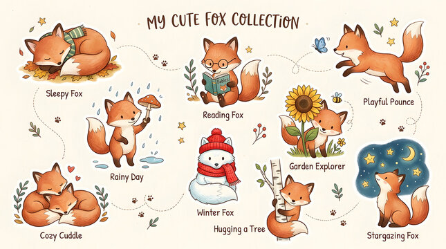 My Cute Fox Collection A Whimsical Ensemble of Adorable Foxes in Various Playful and Cozy Scenarios