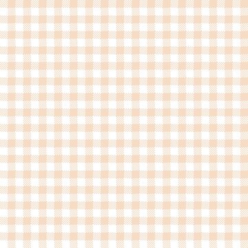Seamless light peach orange gingham check pattern. Soft chequerboard plaid background for fabric, tablecloth, wallpaper, and textile design.