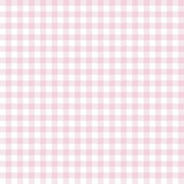 Seamless pastel pink and white gingham check pattern. A cute chequerboard plaid background for nursery fabric, tablecloths, wrapping paper, and textile design.