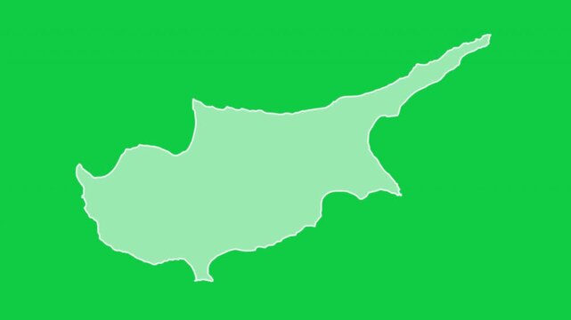 Cyprus map glow trace outline animation green background