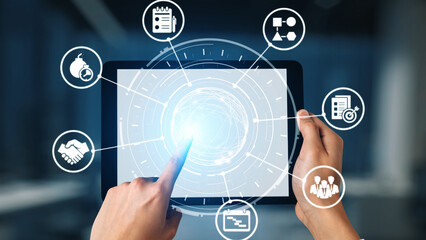 Obraz premium Concept of task management optimizes business efficiency. This system streamlines workflows, enhancing task management for project success and organizational productivity. Gist