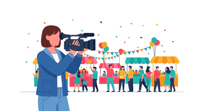 Woman filming with professional video camera.
