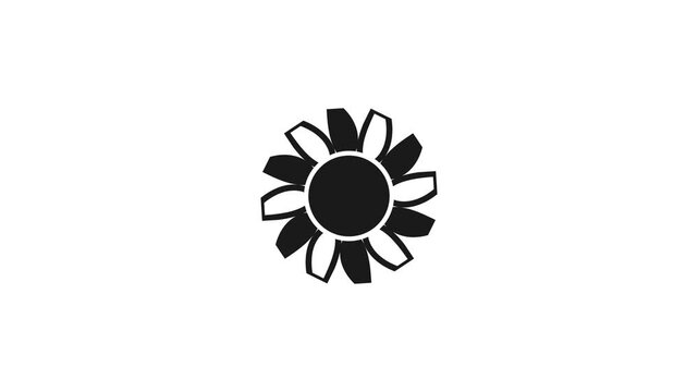 Black Silhouette Sunflower Isolated on White Background
