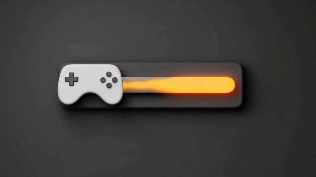 A white video game controller with glowing orange light on dark background