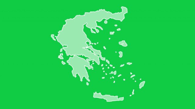 Greece map glow trace outline animation green background