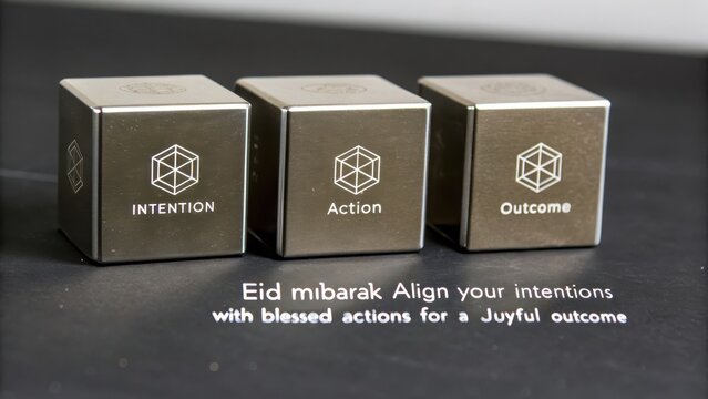 Three Metallic Cubes Displaying Intention Action Outcome