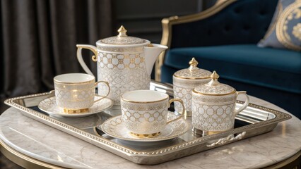 Fototapeta premium Luxury Ceramic Tea Set with Gold Accents