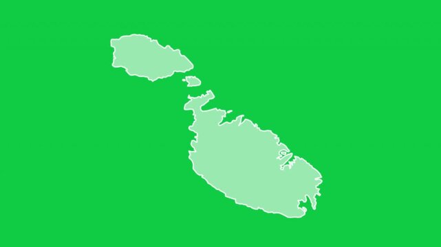 Malta map glow trace outline animation green background